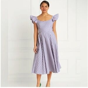 Hill House The Daphne Dress In Lilac Jacquard Clip Dot Check Size M